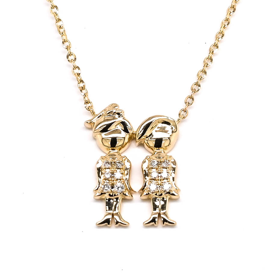 14KT Yellow Gold 18" 0.04CTW Diamond Friends Necklace.