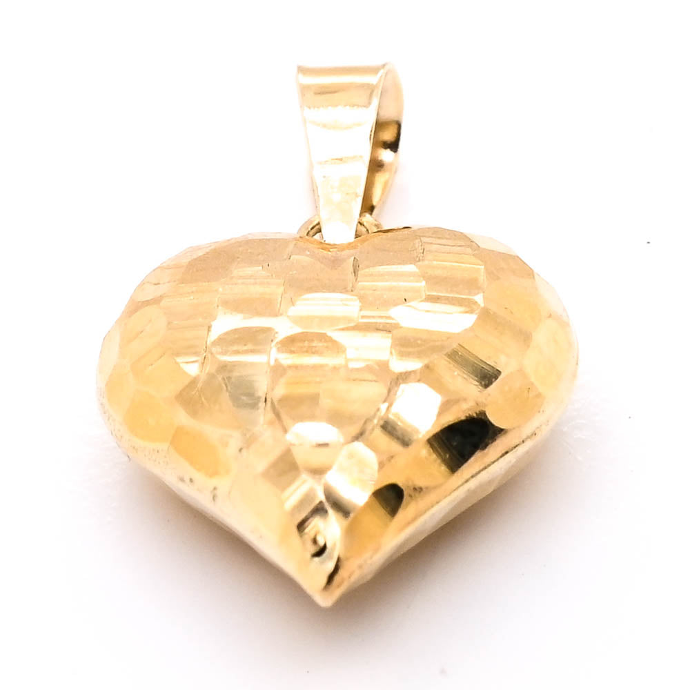 10KT Yellow Gold 13mm Puff Heart Pendant