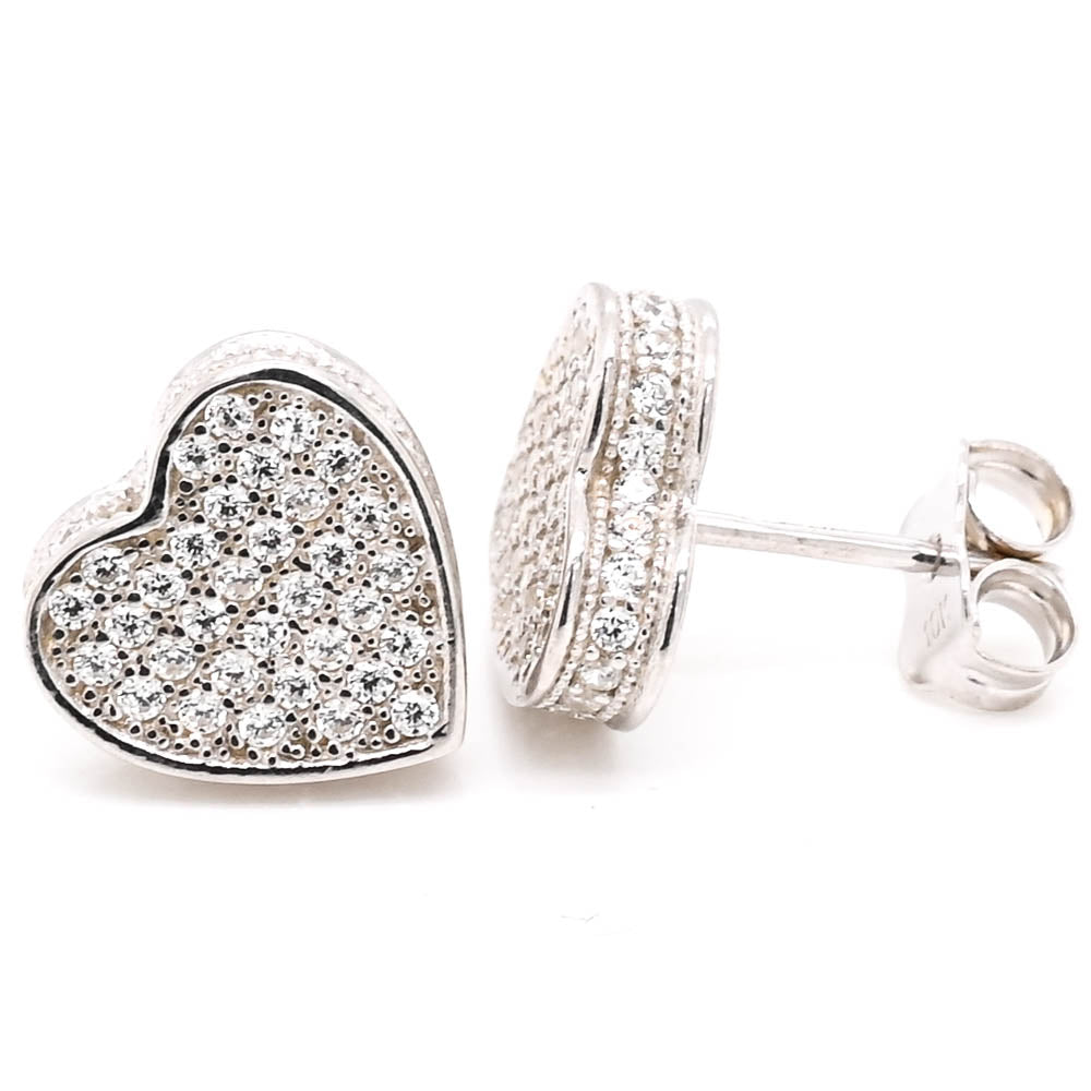 10KT White Gold C.Z Heart Stud Earrings.