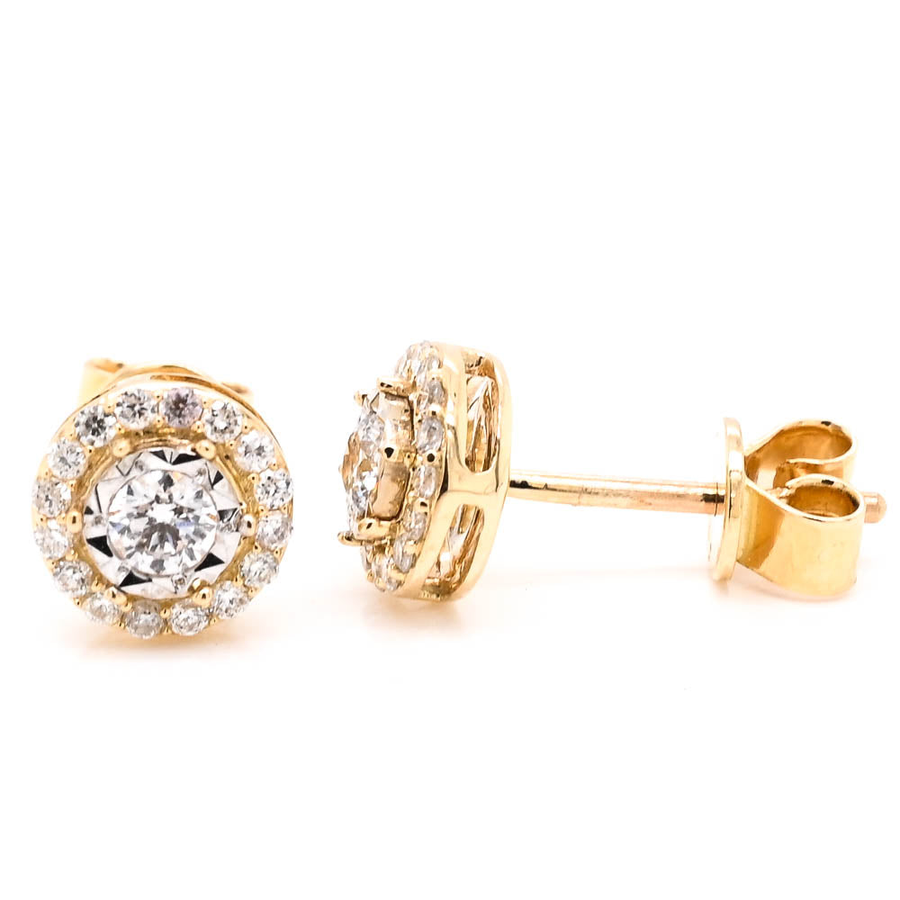14KT Yellow Gold 0.33CTW Diamond Halo Set Stud  Earrings
