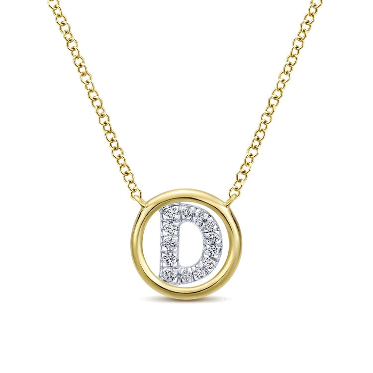 Gabriel & Co 14KT Yellow Gold 17.5" 0.04CTW Diamond Letter "D" Initial Necklace.