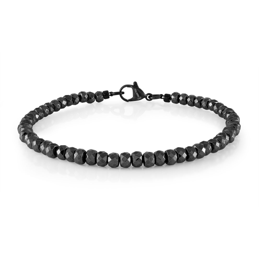 Italgem Steel 8.25" 4mm Black Spinel Bead Bracelet.