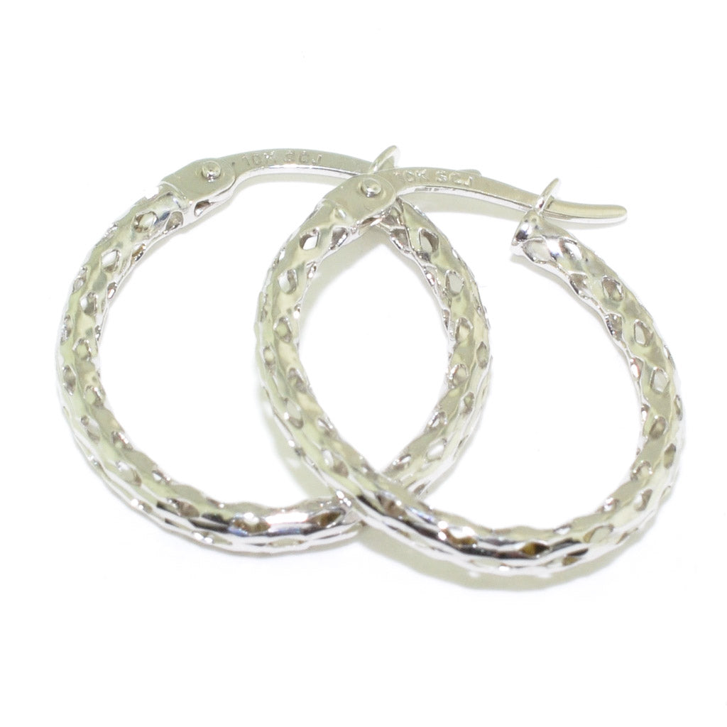 10KT White Gold Oval Medium Hoop Earrings.