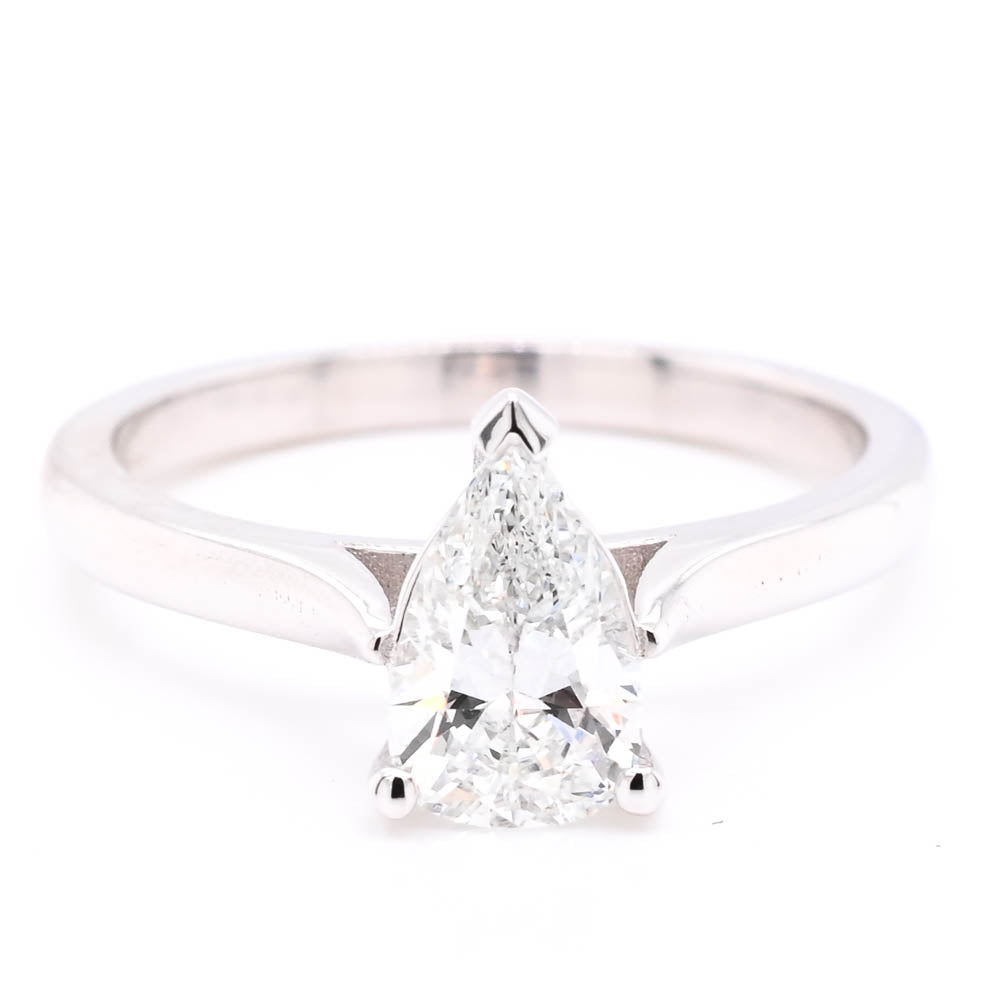14KT White Gold 0.77CT Pear Shape Diamond Solitaire Engagement Ring.