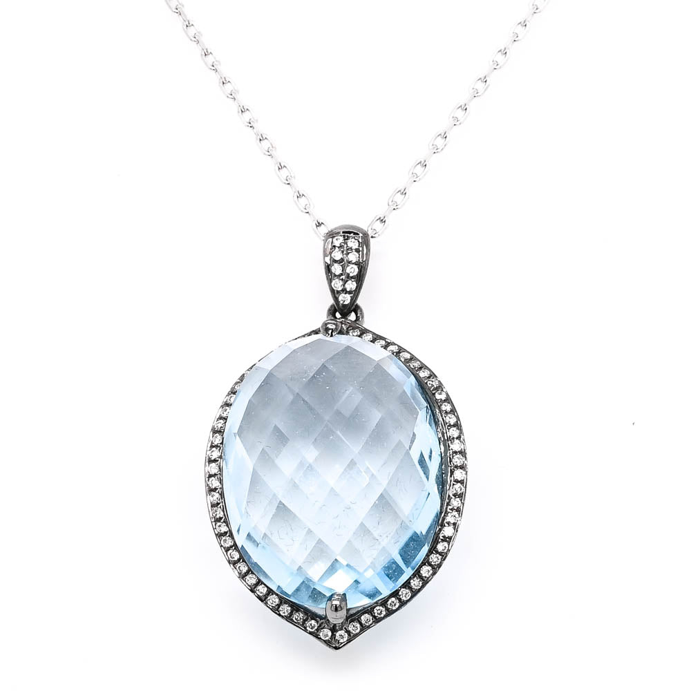 14KT Black Rhodium 18" 20.23CT Blue Topaz & Diamond Necklace.