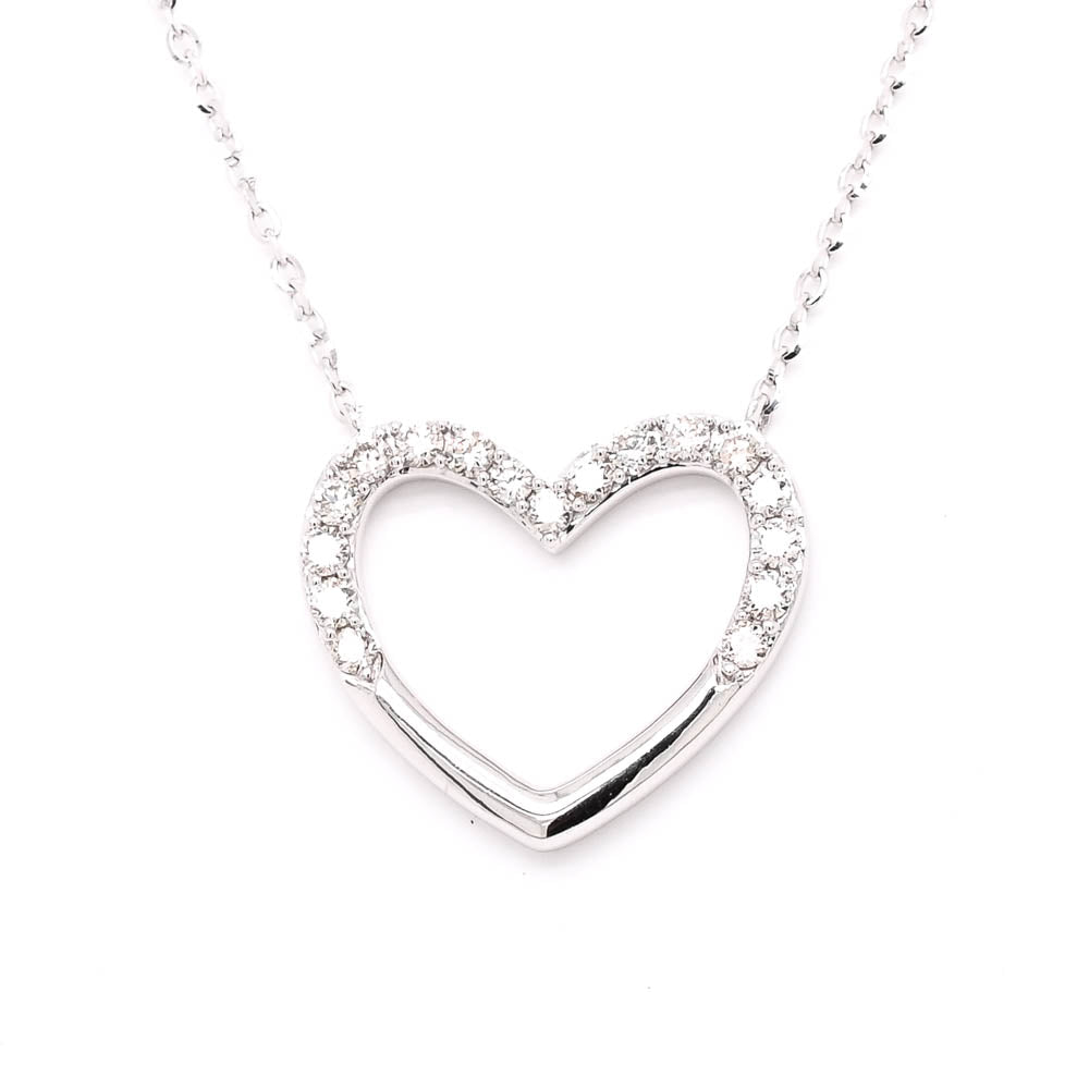14KT White Gold 18" 0.18CTW Diamond Heart Necklace.