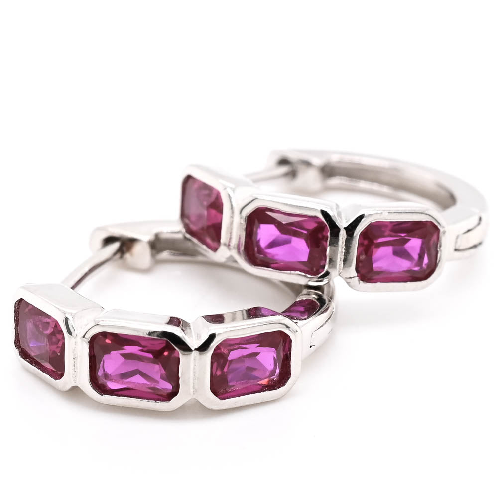 Sterling Silver 14mm Red C.Z Coloured Huggie Earrings.