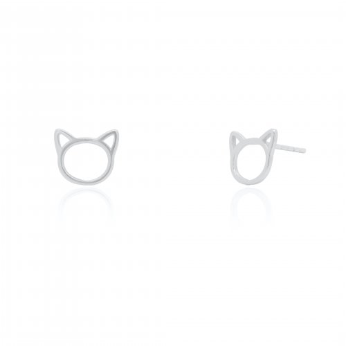 Sterling Silver Hollow Cat Stud Earrings.