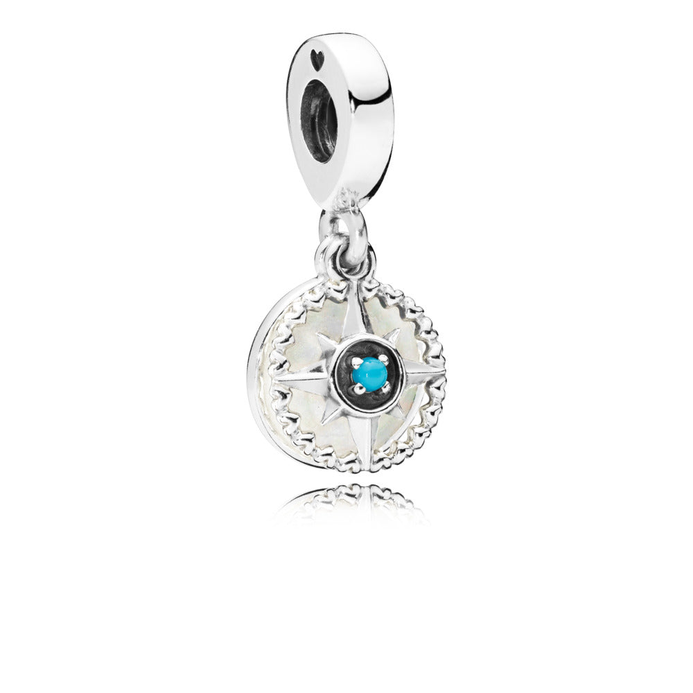 Compass Rose, Silver Enamel & Blue Crystal