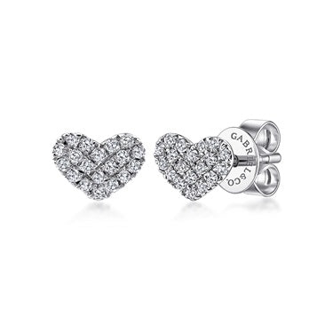 Gabriel & Co 14KT White Gold 0.12CTW Diamond Stud Heart Earrings.