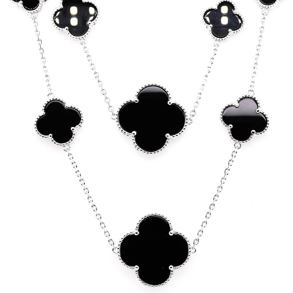 Sterling Siilver 36" Black Onyx Multi Clover Necklace.