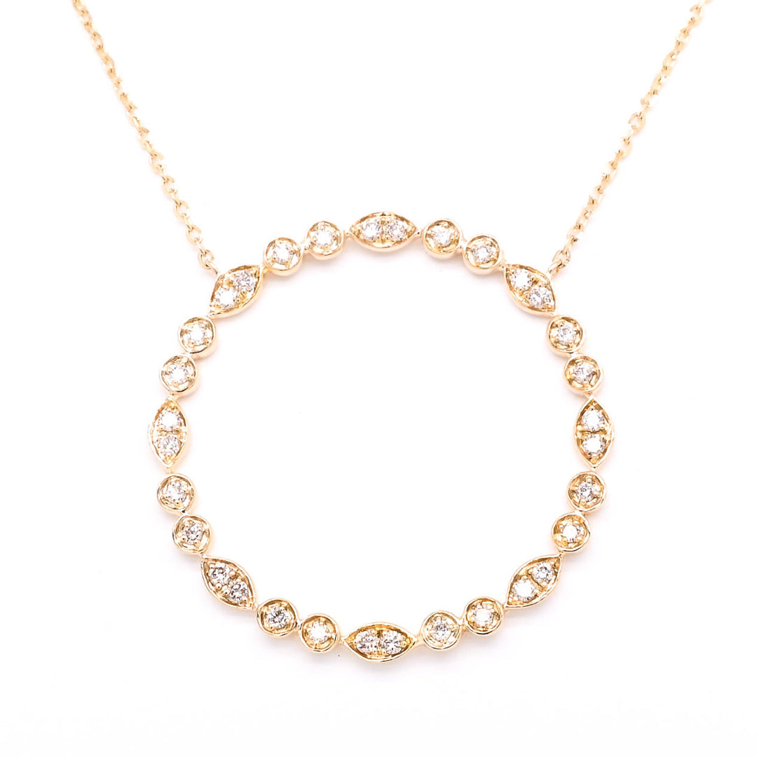 14KT Yellow Gold 18" 0.15CTW Circle of Love Diamond Necklace.