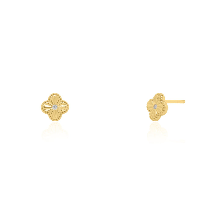 Sterling Silver Vermeil Gold C.Z Clover Stud Earrings.