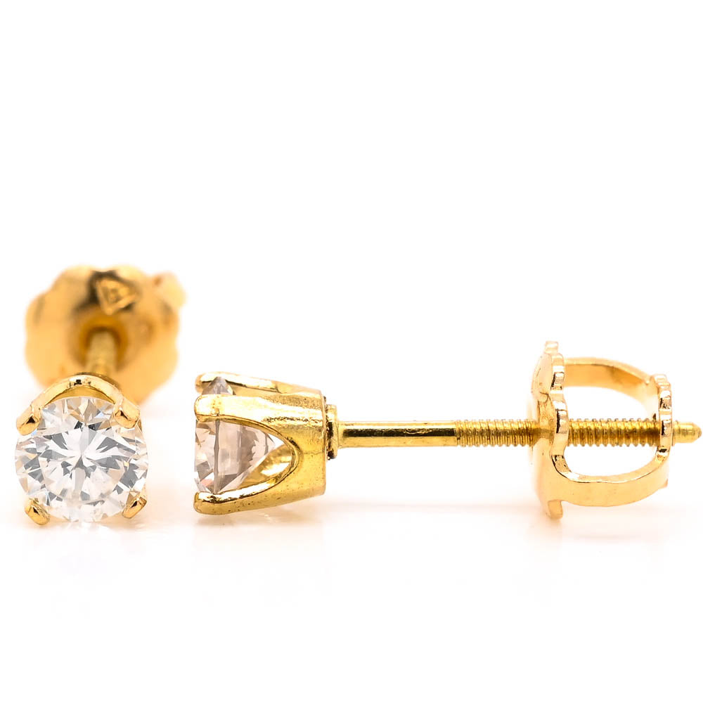 18KT Yellow Gold 0.30CTW Round Brilliant Diamond Stud Earrings.