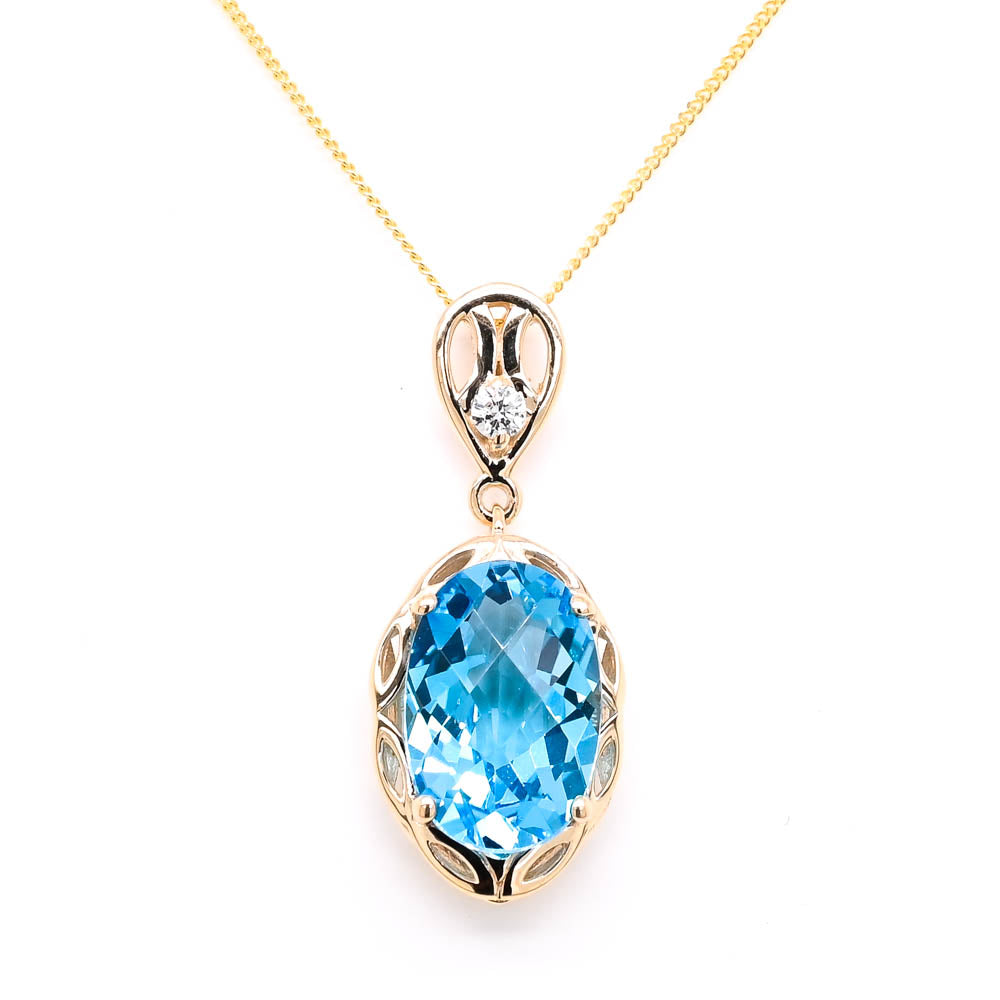 Fire & Ice 10KT Yellow Gold 2.80CT Blue Topaz & Canadian Diamond Necklace.