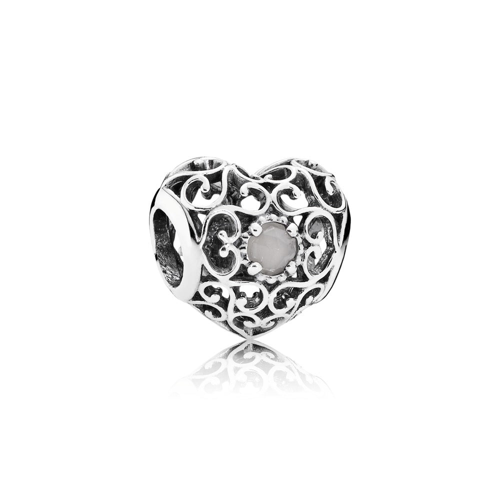 June Signature Heart, Grey Moonstone
