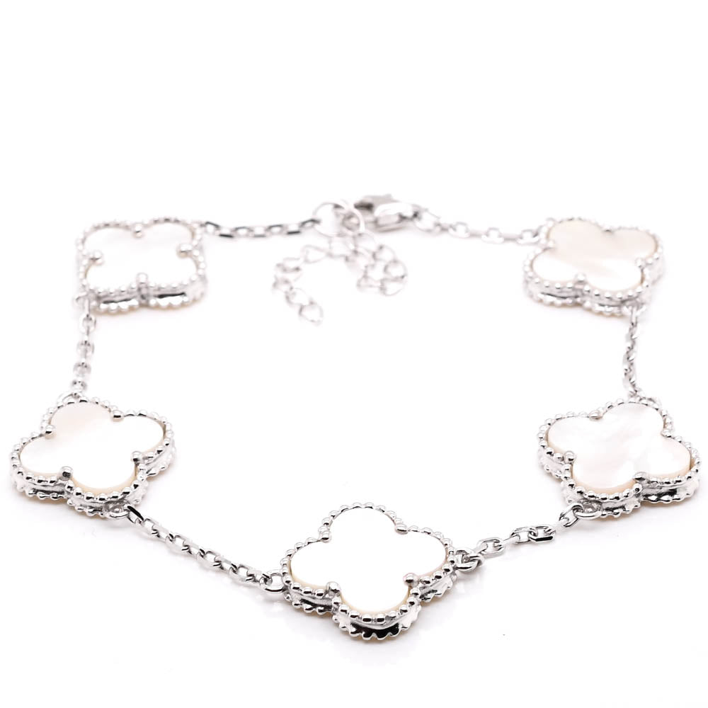 Sterling Silver 8" Mother of Pearl Flower Bracelet.