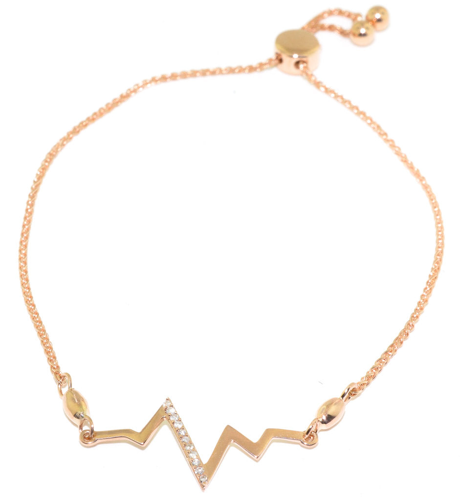 10KT Rose Gold 0.05CTW Diamond Zig Zag Adjustable Bracelet.