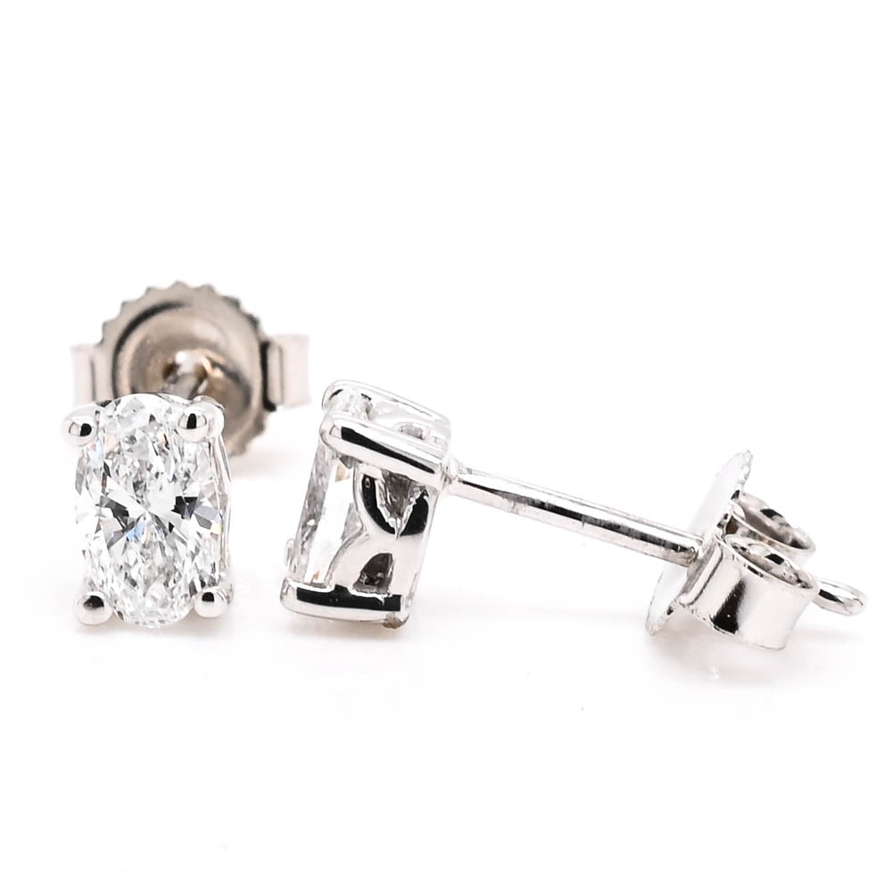 LUJO 10KT White Gold 0.40CTW Oval Shape LAB Created Diamond Stud Earrings.