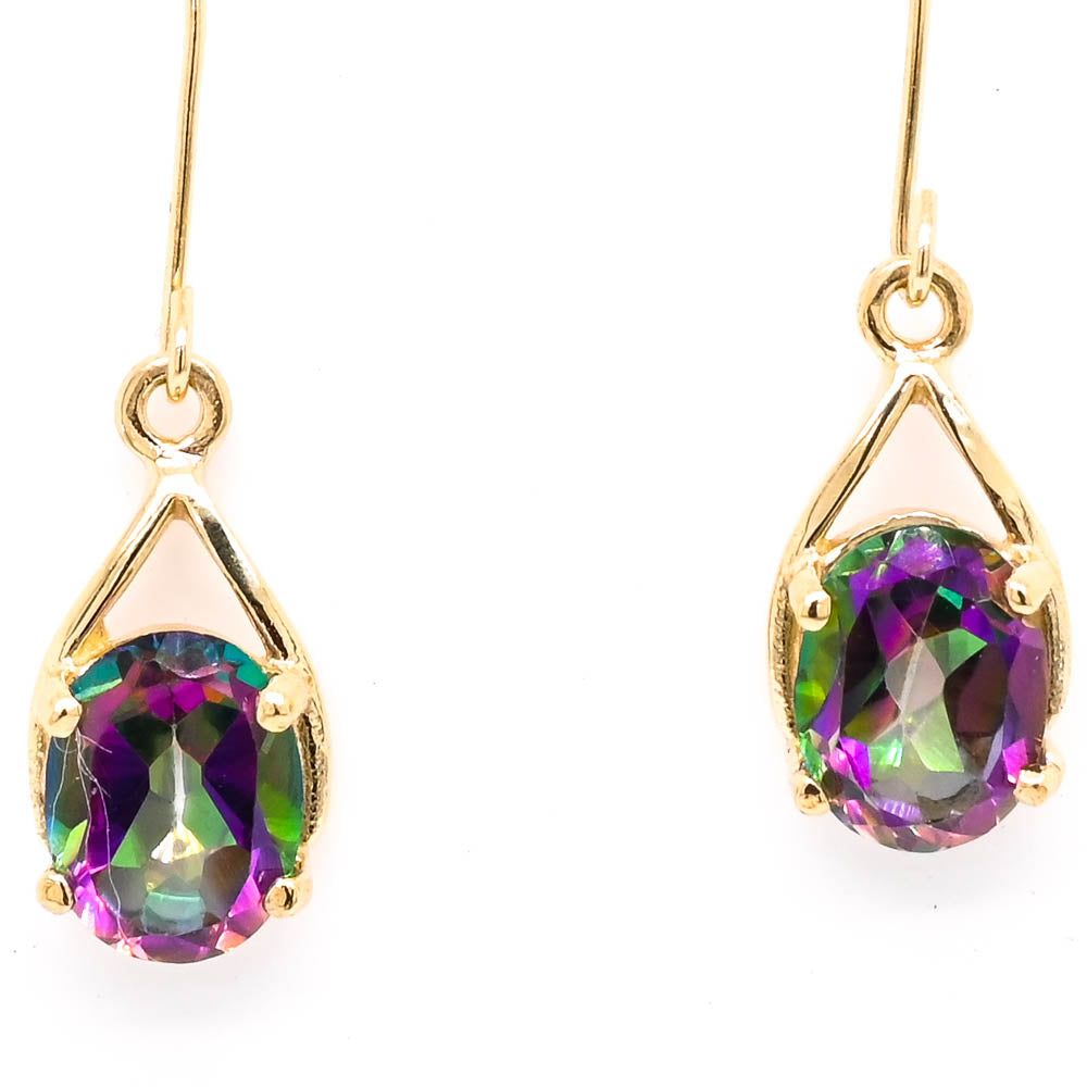 10KT Yellow Gold Mystic Topaz Drop Earrings.