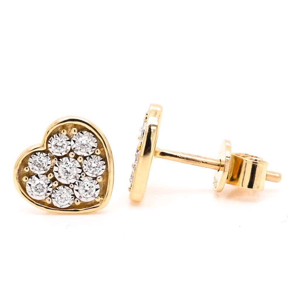 14KT Yellow Gold 0.09CTW Diamond Heart Stud Earrings