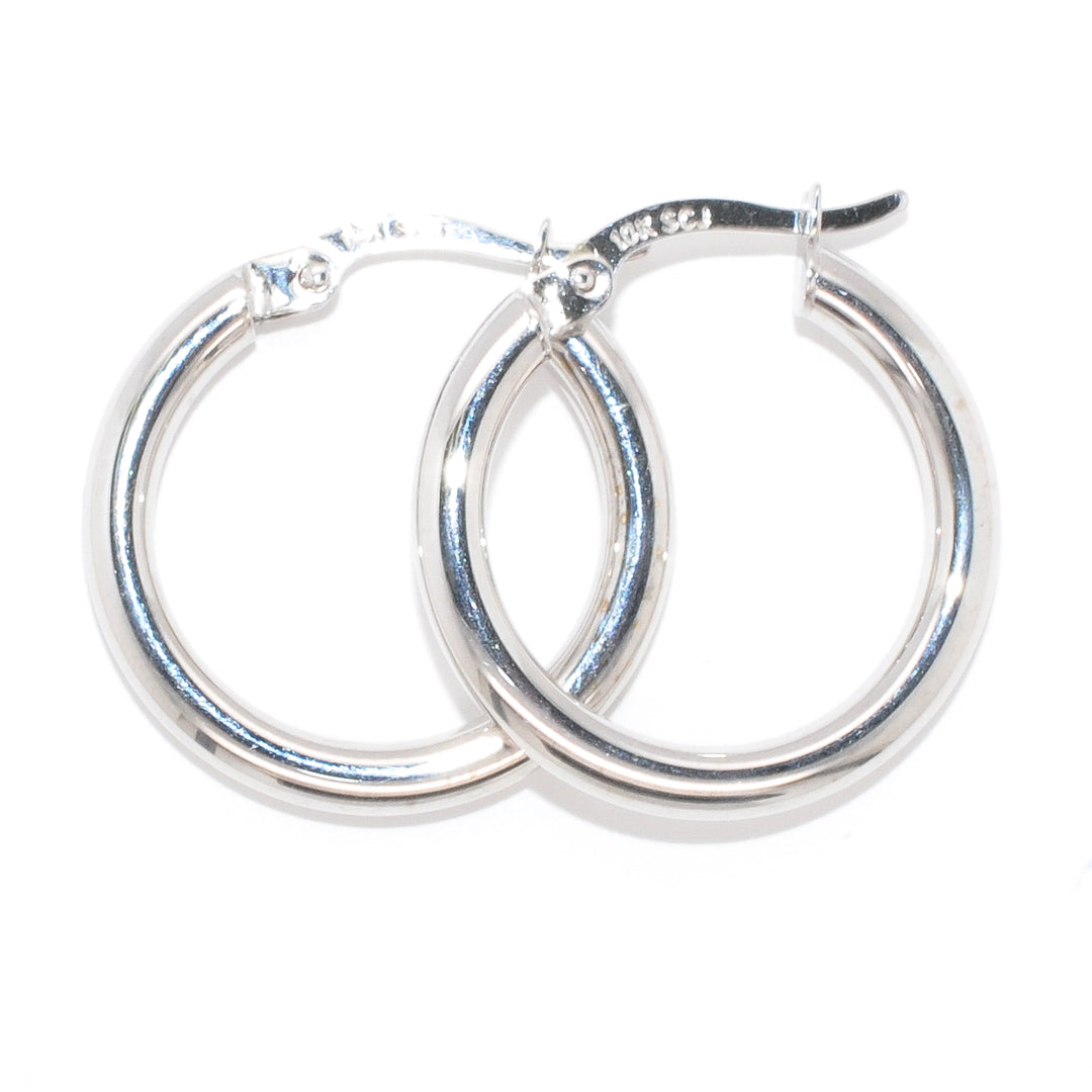 10KT White Gold 15MM Hoop Earrings.
