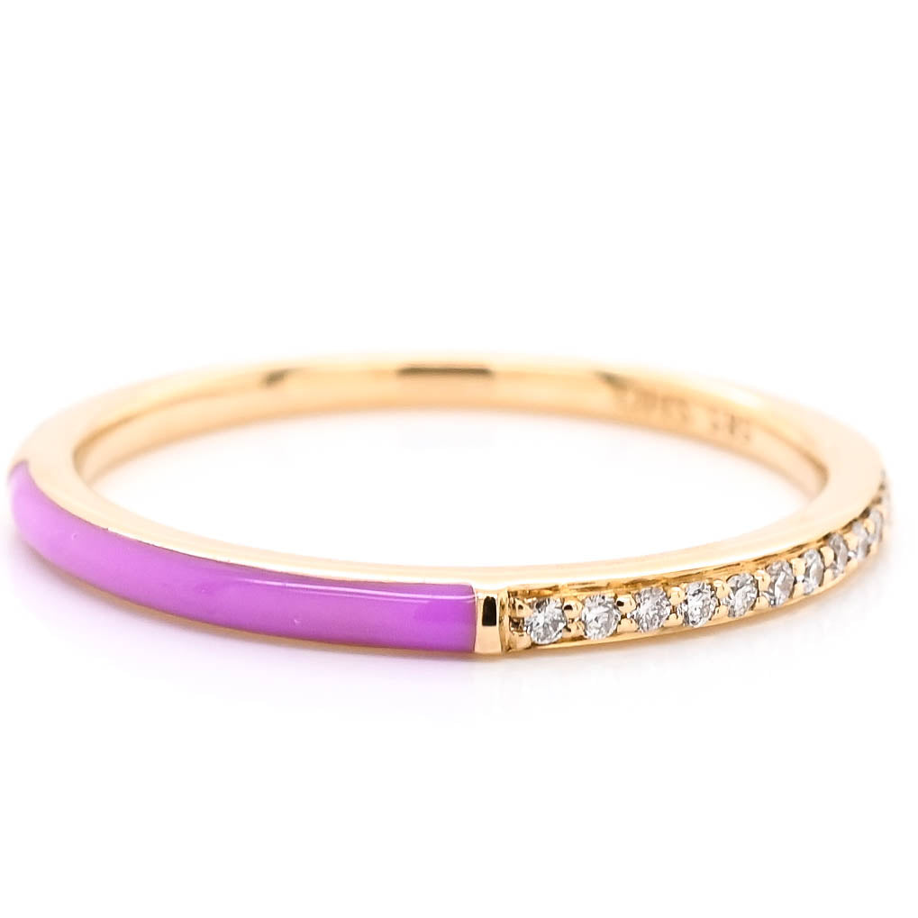 14KT Yellow Gold 0.06CT Diamond and Purple Enamel Ring.