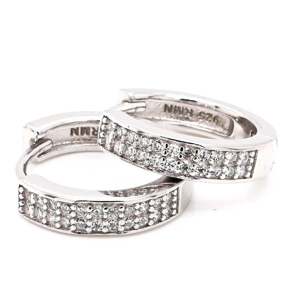 Sterling Silver 14mm C.Z Huggie Earrings.