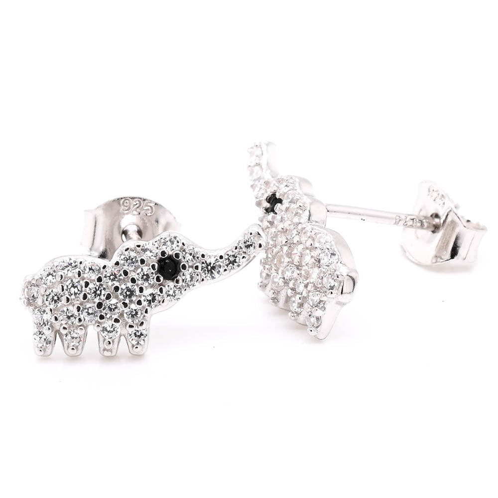 Sterling Silver C.z Elephant Stud Earrings.