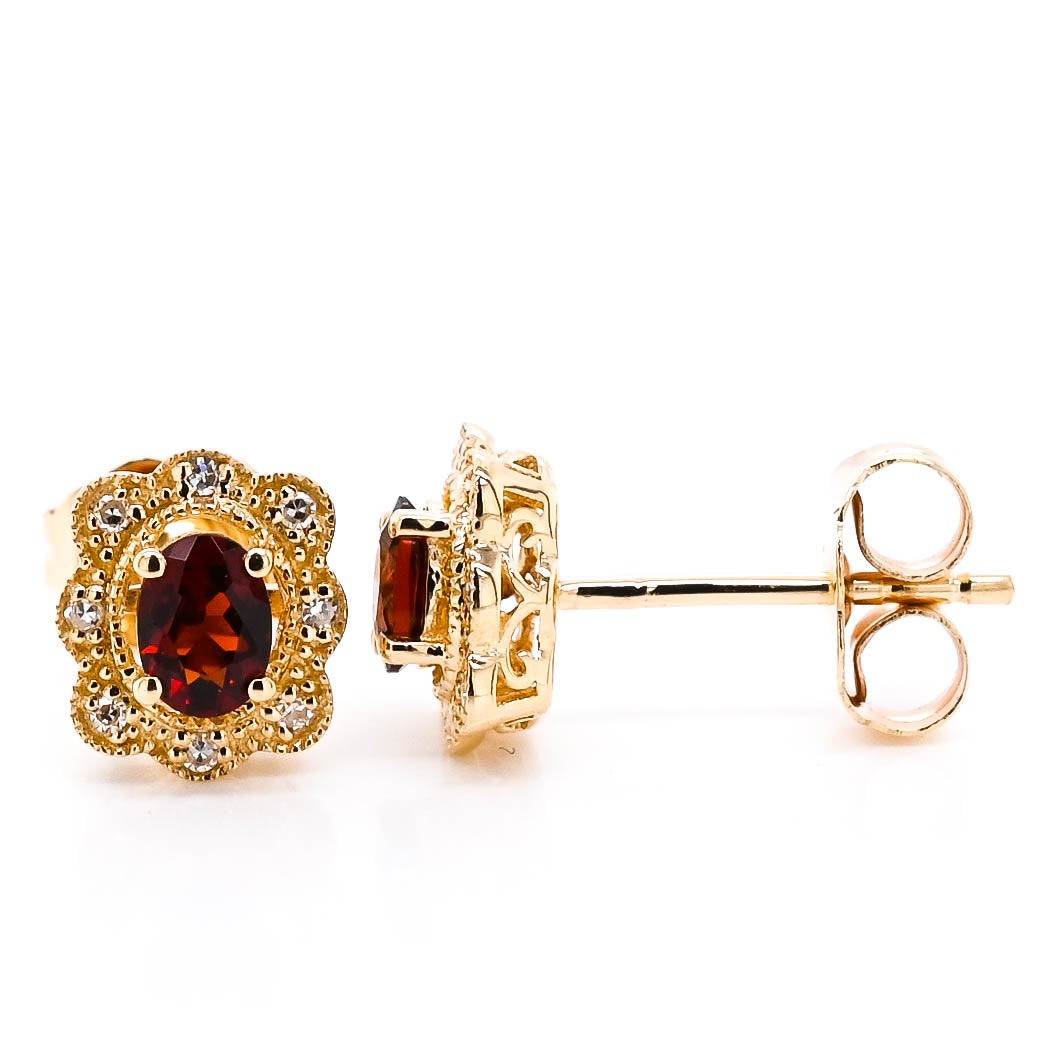 10KT Yellow Gold 0.50CTW Garnet and Diamond Earrings.
