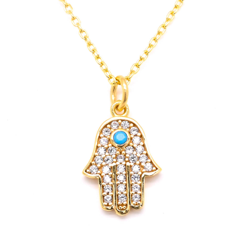 Sterling Silver 18" Hamsa C.Z Necklace.