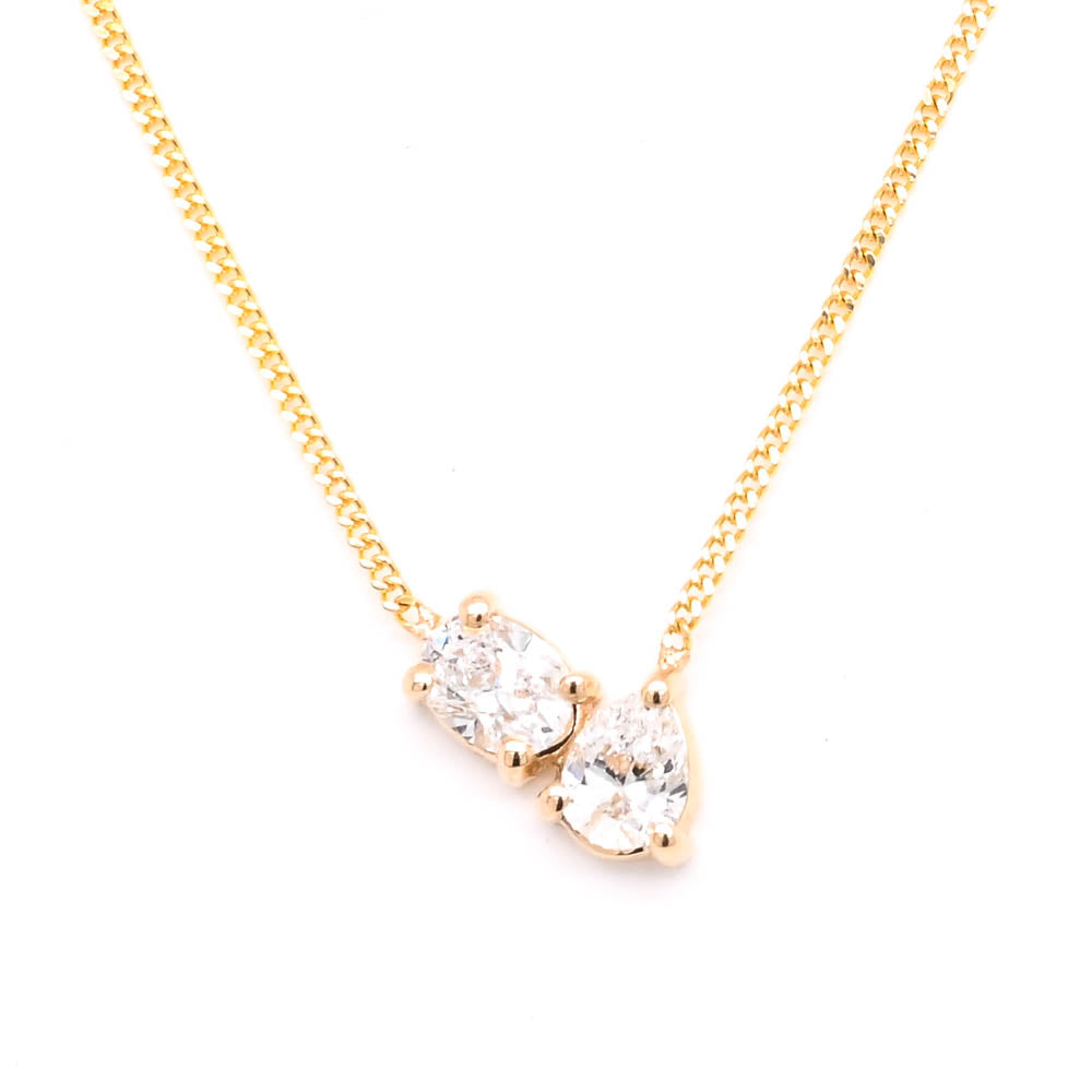 LUJO 10KT Yellow Gold 18" 0.30CTW Pear & Oval Shape LAB Created Diamond Necklace.