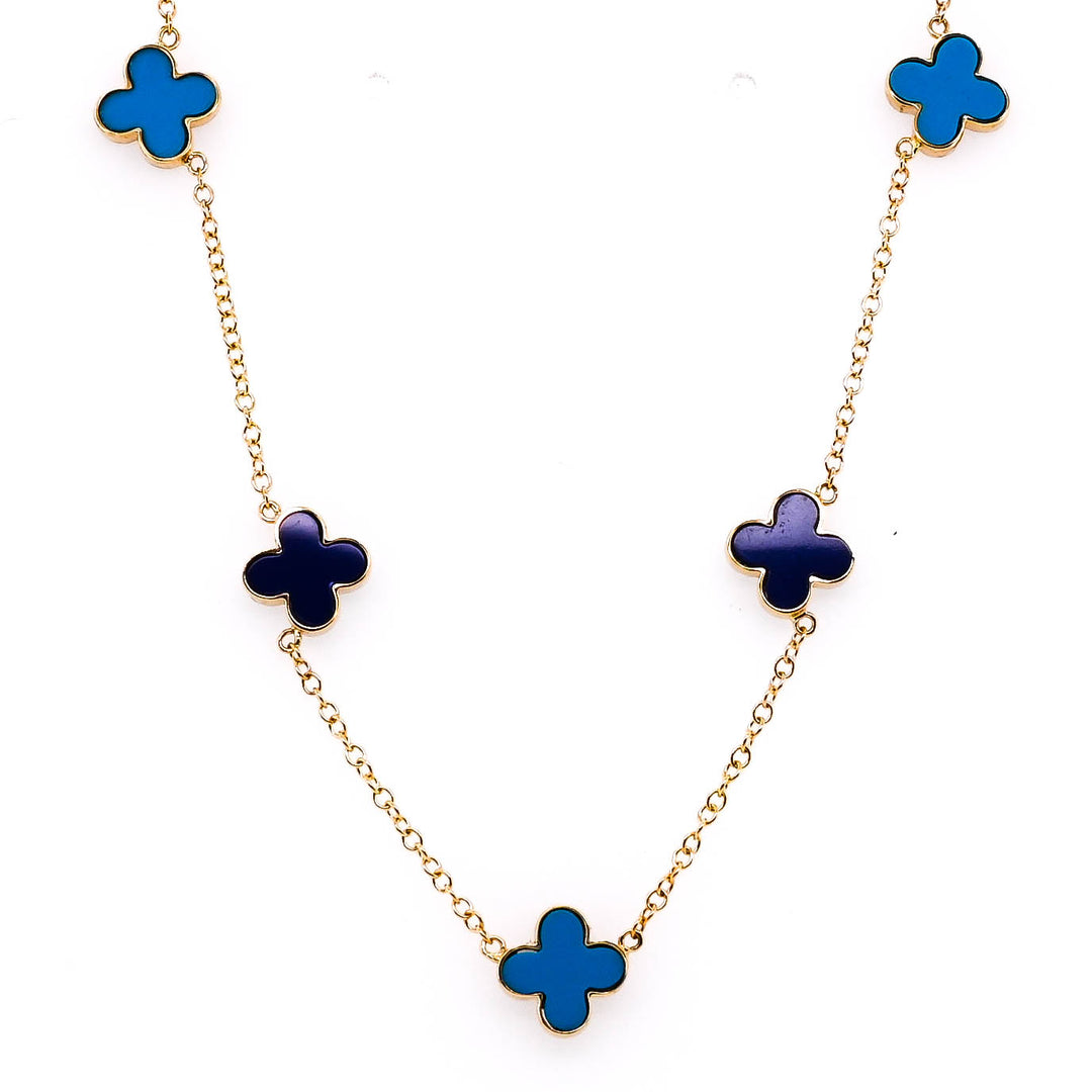 14KT Yellow Gold 18" Turquoise & Lapis Reversabel Necklace.