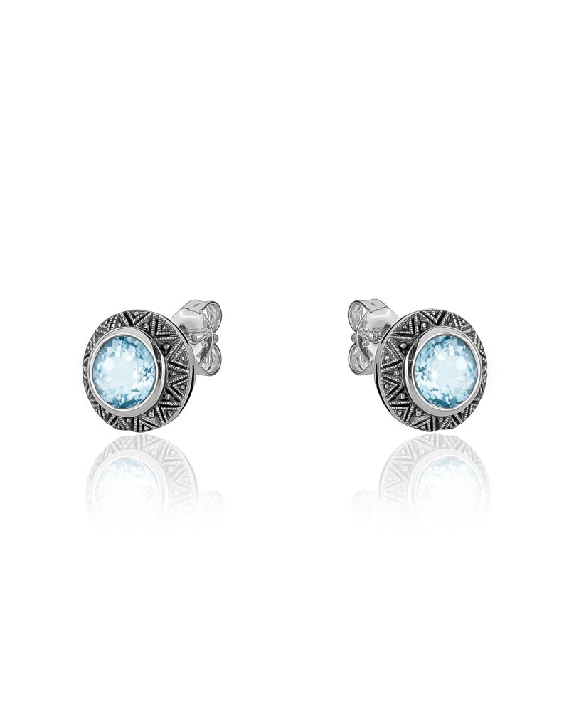 Larus Oxidized Sterling Silver Blue topaz Earrings.
