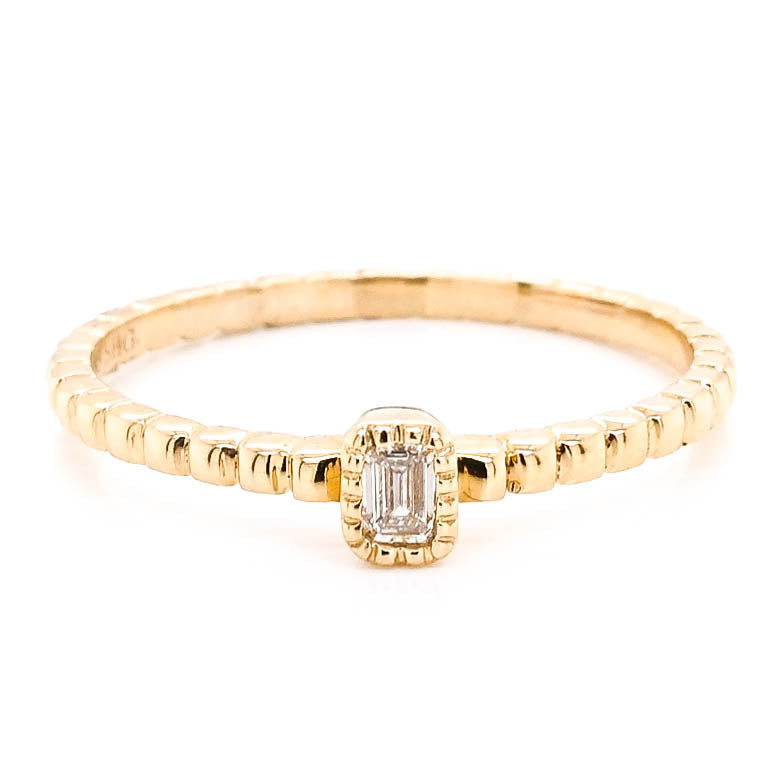14KT Yellow Gold 0.09CTW Baguette Diamond Stackable Ring.