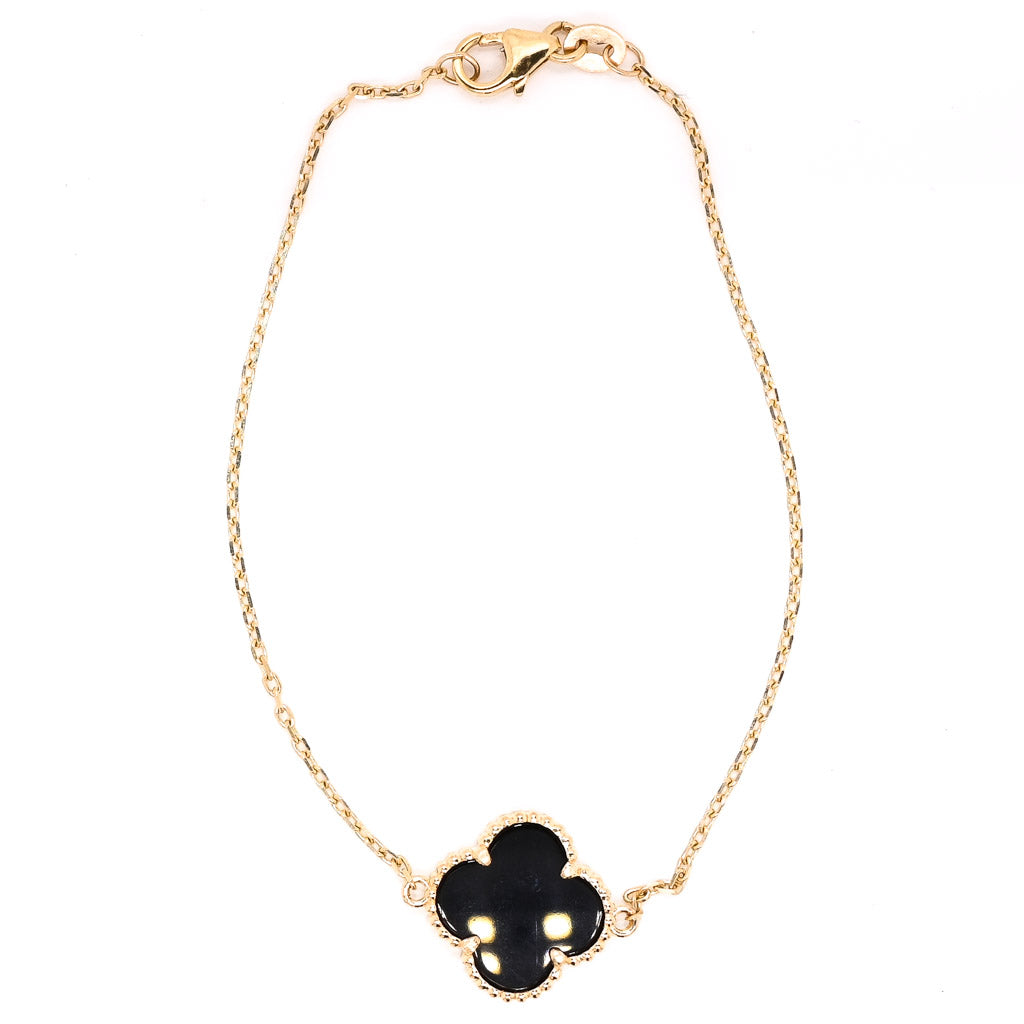 10KT Yellow Gold 7.5" Black Onyx Flower Bracelet.