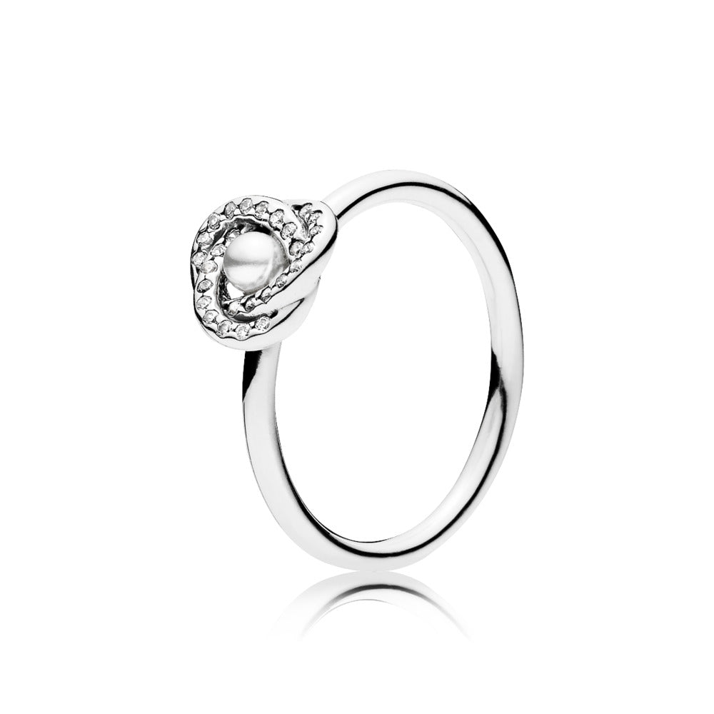 Luminous Love Knot, White Crystal Pearl & Clear CZ