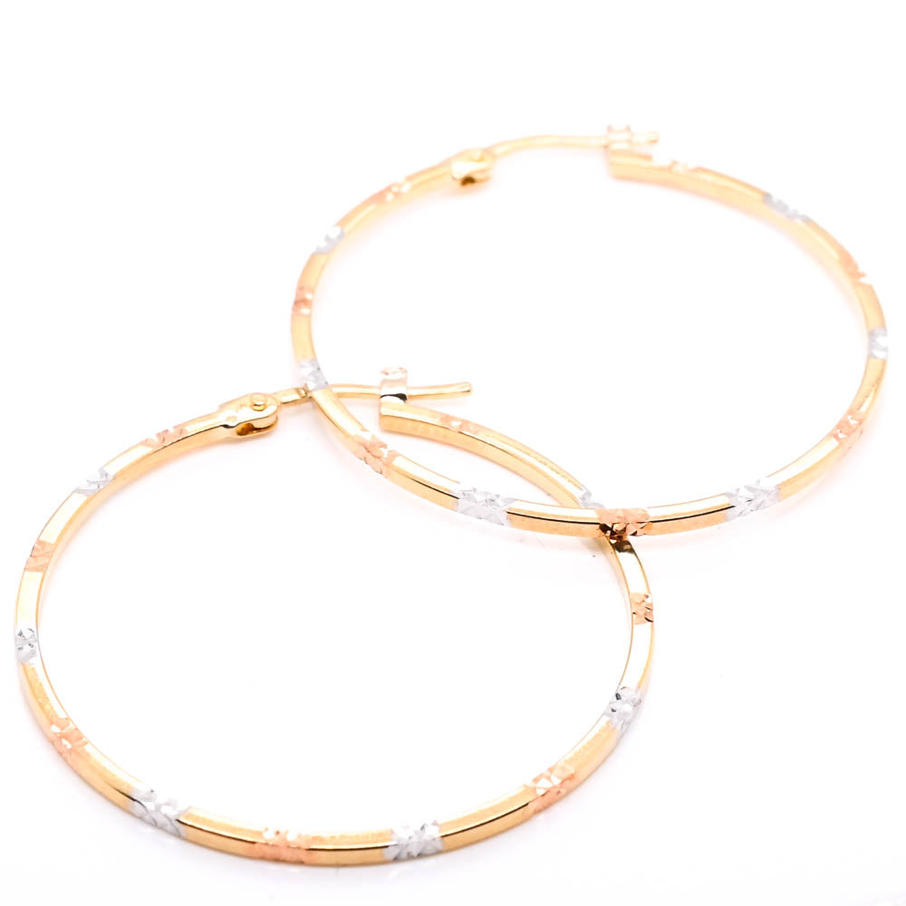 10KT Tri Gold 30mm Hoop Earrings.