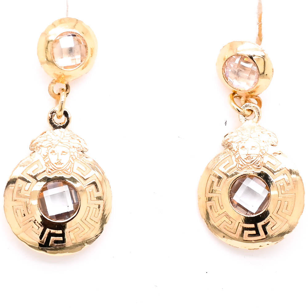10KT Yellow Gold C.Z Medusa Dangle Earrings.