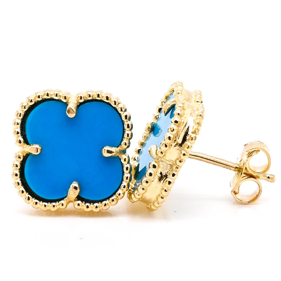 10KT Yellow Gold Turquoise Flower Earrings.