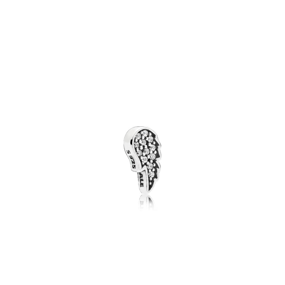 Angel wing silver petite element with clear cubic zirconia