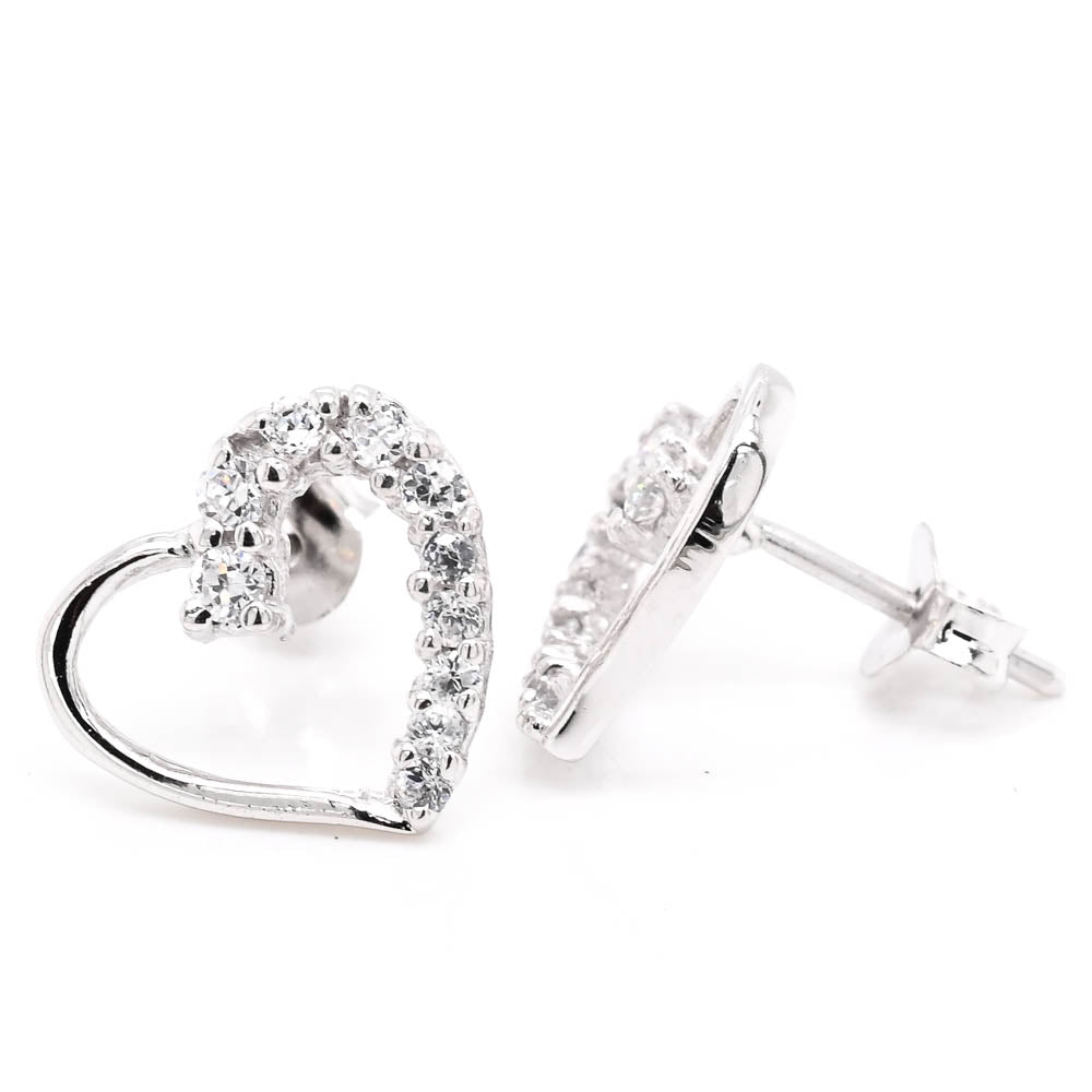 Sterling Silver C.Z Heart Stud Earrings.