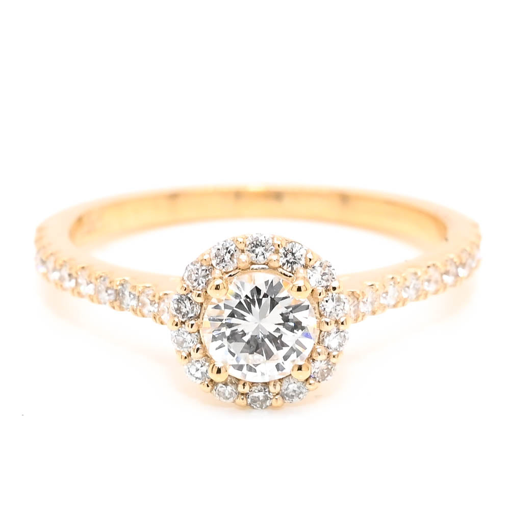 14KT Yellow Gold 0.60CTW Round Brilliant Halo Set Engagement Ring