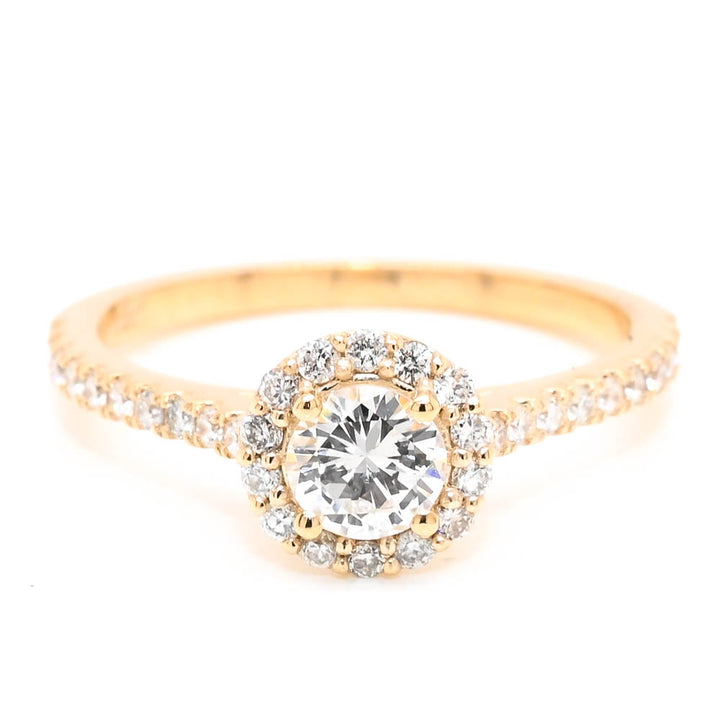 14KT Yellow Gold 0.60CTW Round Brilliant Halo Set Engagement Ring