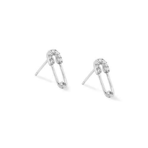 Sterling Silver C.Z Safety Pin Stud Earrings.
