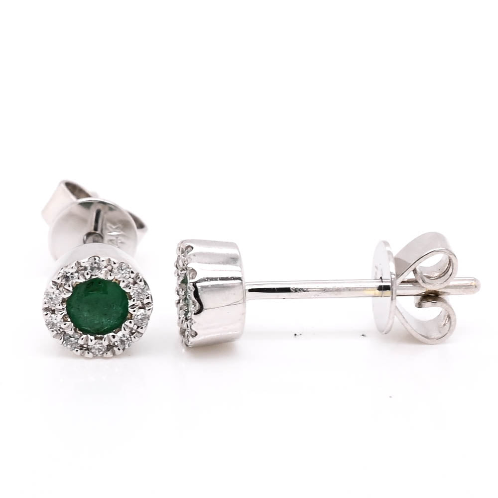 14KT White Gold 0.23CTW Emerald & Diamond Stud Earrings.