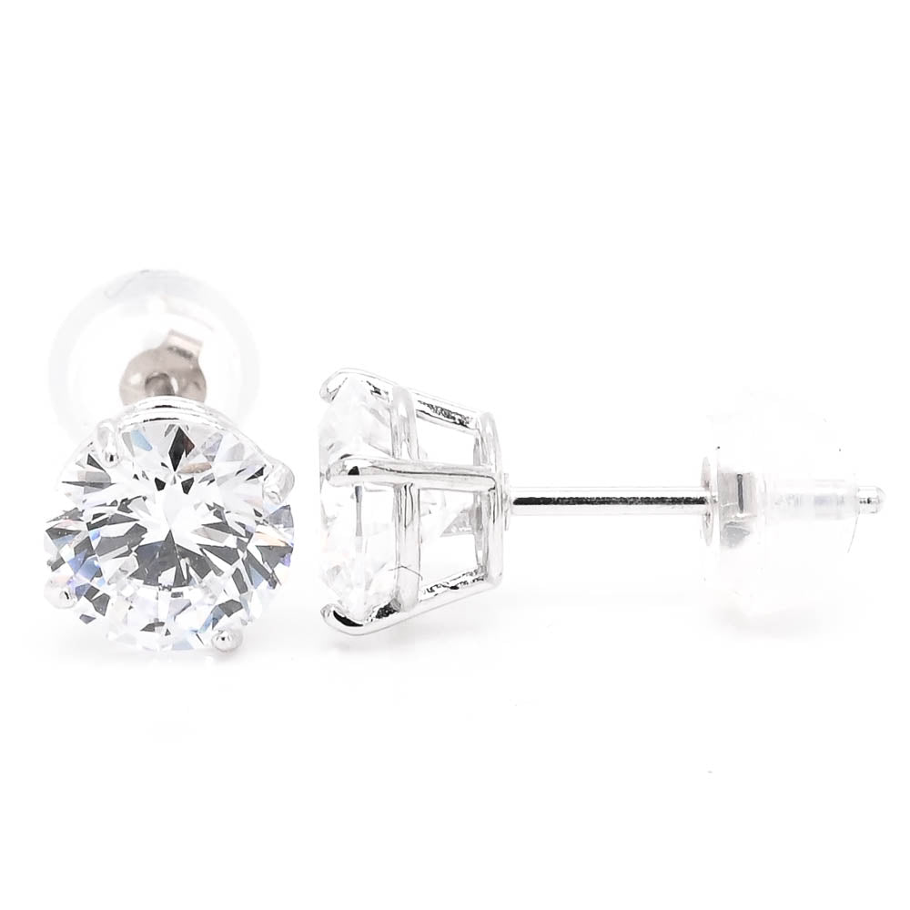 10KT White Gold 7mm Round Brilliant C.Z Stud Earrings.