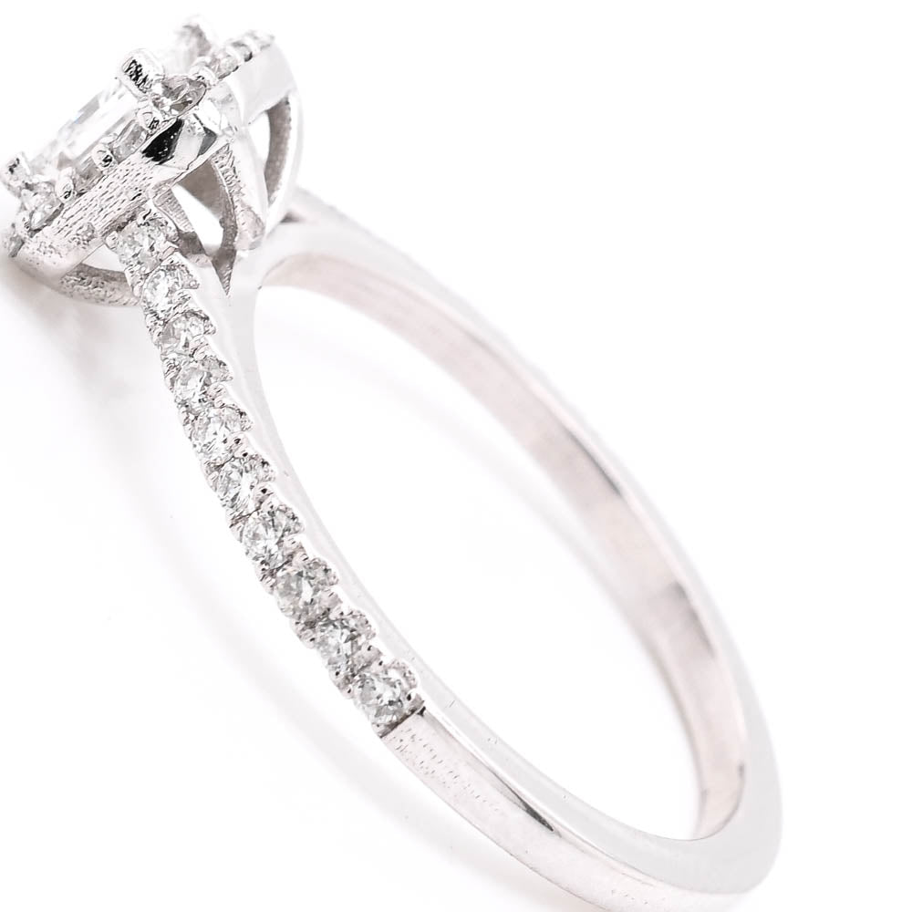 14KT White Gold 0.78CTW Princess Cut Halo Set Diamond Engagement Ring.