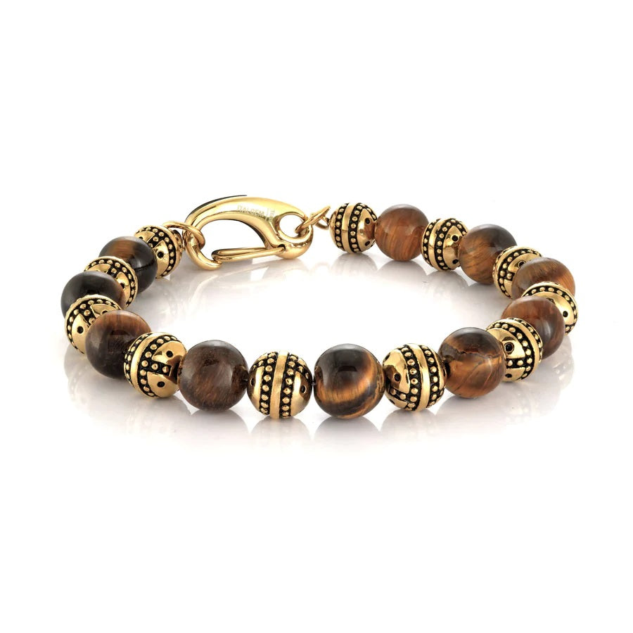 Italgem steel 8.2" Tigers Eye IpPlated Bead Bracelet.