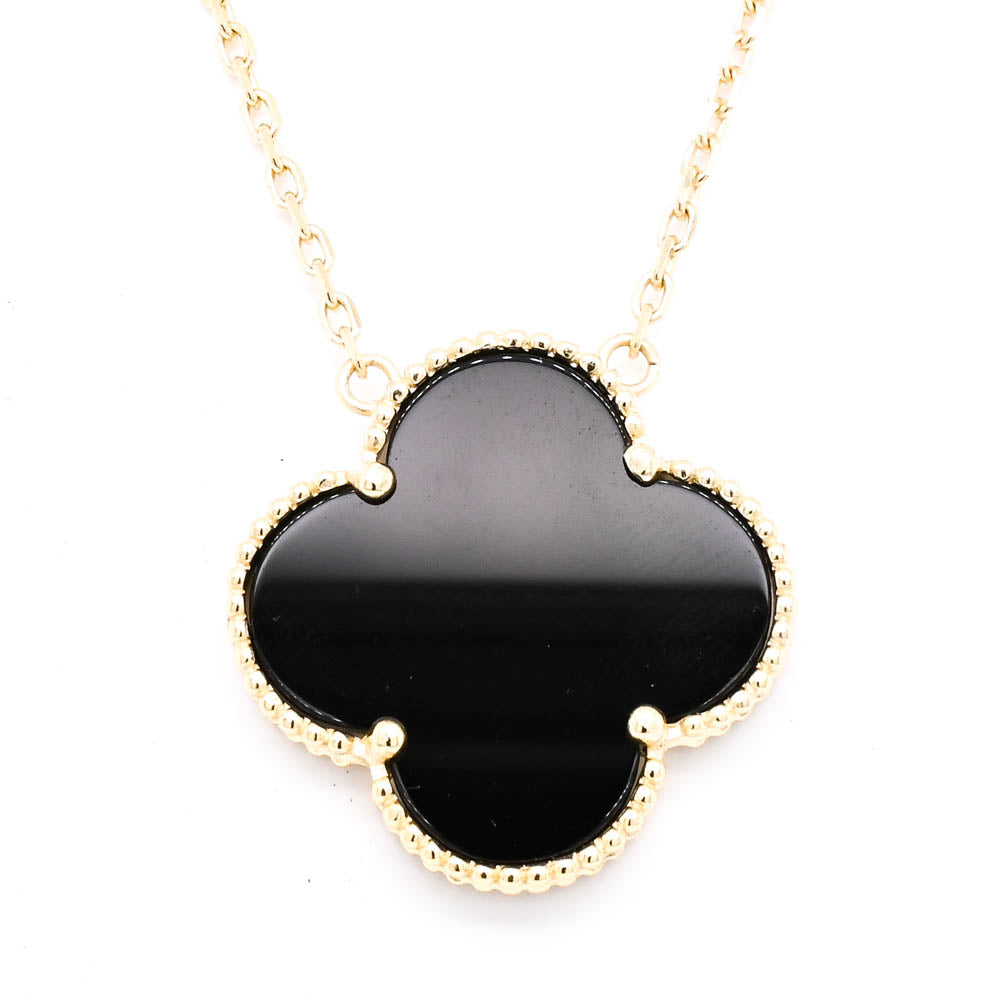 Sterling Silver 14Kt Yellow Gold Plated 18" Black Onyx Flower Necklace.